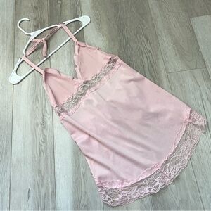 Lace Babydoll Tank Top open tie back womens Pink (small) festival lingerie sexy
